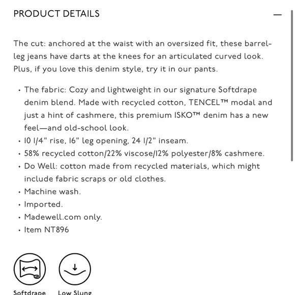 Madewell Petite Darted Barrel-Leg Jeans Softdrape Edition Medium Wash Size 27 P - Picture 3 of 12